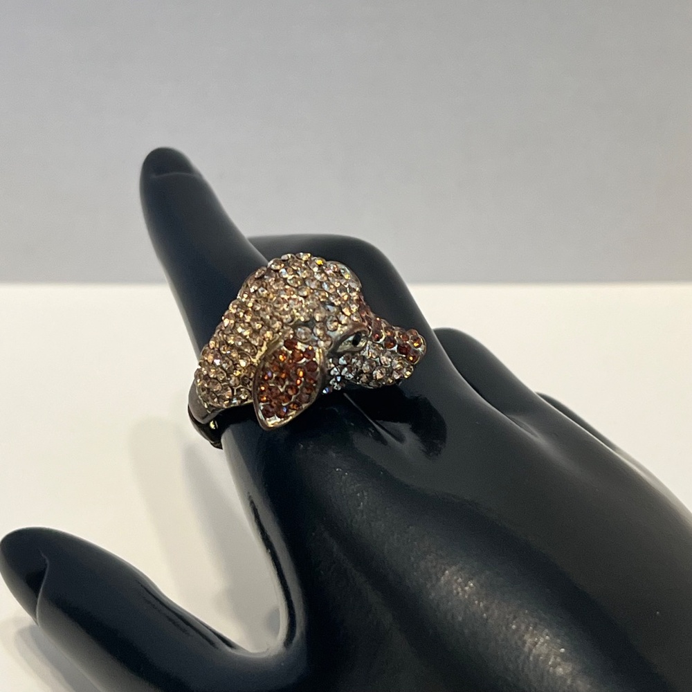 Large Dog Head Multi-Colored Crystal Studded Stretch Statement Ring SO CUTE! - Picture 2 of 5